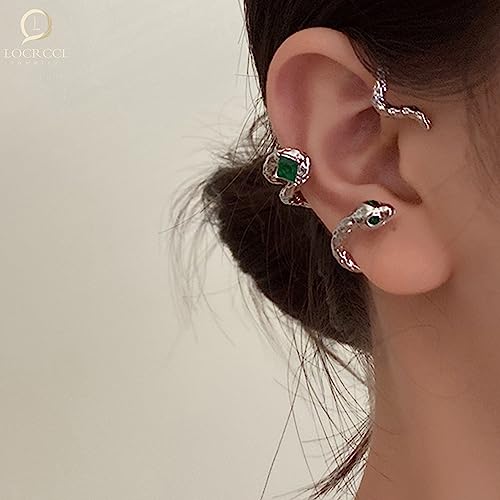 Locrccl Snake Ear Cuff Stud Earring Punk Retro Climber Ear Cuff - No Piercing Cartilage Ear Cuff Green Cz Adjustable Ear Clip Wrap Around Earring For Women Girls Men (A) #TOP5