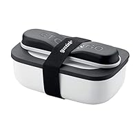 Guzzini Store On The Go Store&Go Set Lunch Box con Posate da Viaggio, 20 x 12 x h7 cm, 900ml-Bianco, Polipropilene, Thermo Poli Rock, Stainless Steel, Bianco, 02