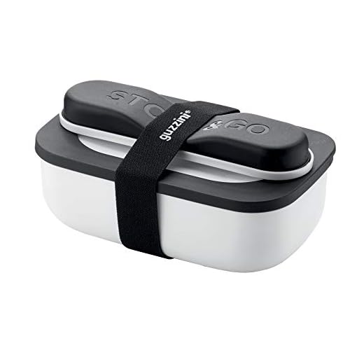Guzzini Store On The Go Store&Go Set Lunch Box con Posate da Viaggio, 20 x 12 x h7 cm, 900ml-Bianco, Polipropilene, Thermo Poli Rock, Stainless Steel, Bianco, 02