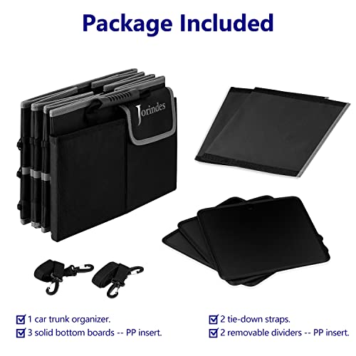 Jorindes Trunk Organizer With Reflective Stripe For Car,Cargo Organizer For Suv With Non Slip Bottom Strips,3 Large Compartments Foldable Waterproof Portable Car Storage Box,2 Tie-Down Straps #TOP2