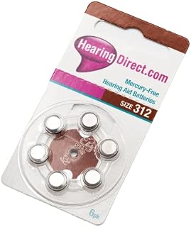 Hearing Direct Zinc Air Hearing Aid Batteries 312 Size (Brown Tab) Battery Suitable for Hearing Aids, 1.45V Mercury Free (Pack of 6)