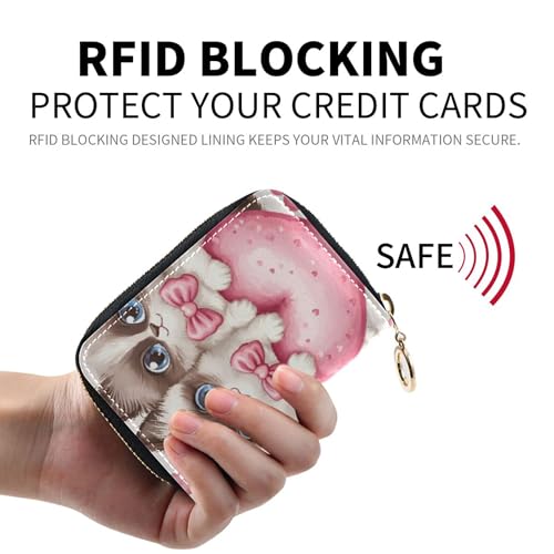 Zip Around Wallet Womens 9 Credit Card Slots & 2 Cash Slots Leather Travel Cash Wallet with Coin Pocket Romantic Twin Cats Love Hearts2