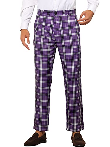 Lars Amadeus Plaid Dress Pants for Men's Straight Fit Flat Front Office Checked Pattern Trousers