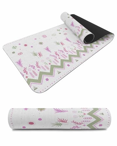 Debedcor Heat Proof Table Pads Waterproof Decorative, Boho Pink Botanical Non-Slip Table Countertop Protector, Abstract Tribe Native Floral Insulation Mat for Kitchen Room, 40 x 12 Inches