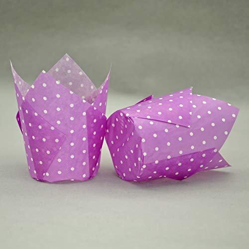 Qlsmypkg Large Muffin Greaseproof Paper Baking Cupcake Cups, 2-1/4" X 4" Blue,Yellow,Pink,Purple Printed With Polka Dot(Each Colour About 32 Pcs, Total 125 Pcs) Tulip Baking Cup(Large) (125, Multi) #TOP3