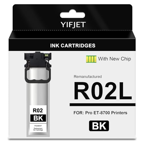YIFJET Remanufactured R02L Black Ink Cartridges with Chip Replacement for R02 R02L120 Black Works with Workforce Pro ET 8700 ET-8700 ET8700 Printers 1 Pack