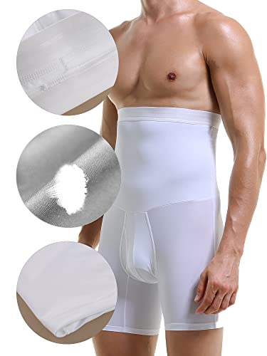 Shionf Men Tummy Control Shorts High Waist Underwear Slimming Shapewear Body Shaper Leg Boxer Briefs (White, X-Large) #TOP2