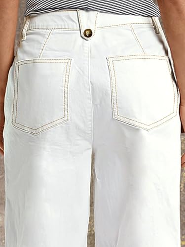 Flamingals High Waisted Wide Leg Cropped Jeans for Women Stretchy Button Fly Baggy Jeans Trendy with Patch Pockets4