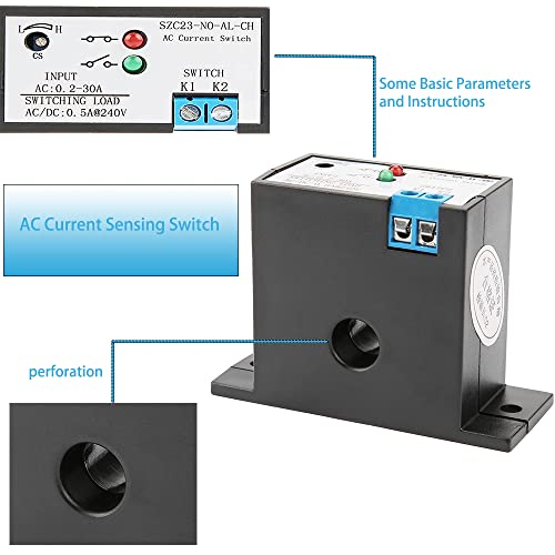 Watris Veiyi Ac Current Sensing Switch, Normally Open Current Sensing Relay, Adjustable Current Sensing Relay Ac 0.2-30A Szc23-No Al-Ch For Ac Current Measurement And Monitoring Ac Motor #TOP3