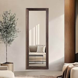 Rustic Farmhouse Full Length Mirror 64×21 Wood Frame Floor Mirror Free Standing Mirror Leaning Wall Mirror Full Length Full Body Mirror for Bedroom Living Room Cloakroom Brown