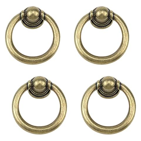 FarBoat 2pcs Vintage Style Drop Ring Pull Knobs Cabinet Door Pulls Bronze Zinc Alloy Drawer Pulls for Antique Furniture Repair 1.4-Inch Cover