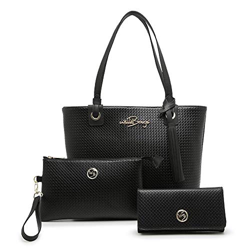 Kit Bolsa Feminina Tipo Sacola + Necessaire + Carteira Willibags (Preto)