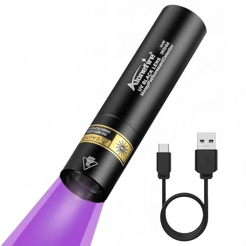 Alonefire SV95 365nm Small UV Torch 3W USB C Rechargeable Mini Black Light Money Detector for Resin Curing, Pet Urine Detection, Scorpion, Fishing, Minerals, Leaks, Cure Glue with Built-in Battery