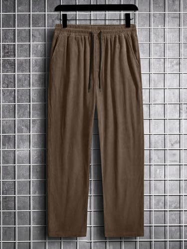 Floerns Men's Casual Corduroy Pants Drawstring Elastic Waist Straight Leg Fashion Loose Pants with Pockets4