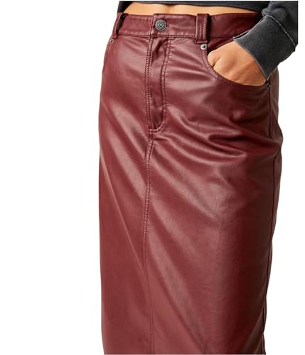 Free People City Slicker Maxi Skirt for Women - Pure Viscose Fabric - Polyurethane Coating - Back Yoke Seam Red Jasper 0 One Size3