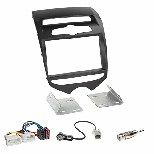 Zestaw do montażu: radio samochodowe podwójne DIN 2-DIN 2 DIN ramka radiowa uchwyt czarny matowy + kabel przyłączeniowy ISO do radia adapter do radia + adapter antenowy do Hyundai ix20 (JC) od 11/2010 z ręczną regulacją klimatu