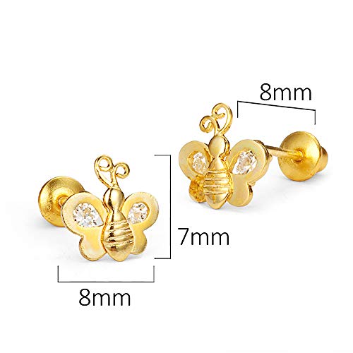 14k Gold Plated Brass Bee Cubic Zirconia Screwback Baby Girls Earrings with Sterling Silver Post2