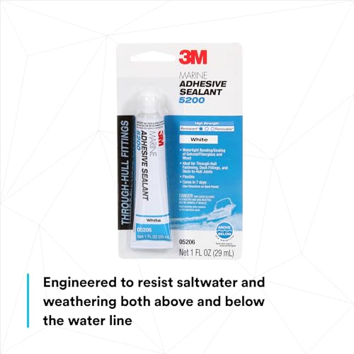Image of 3M Marine Adhesive Sealant 5200 - Permanent Bonding and Sealing for Boats and RVs Above and Below the Waterline Waterproof Repair, White, 1 oz Tube