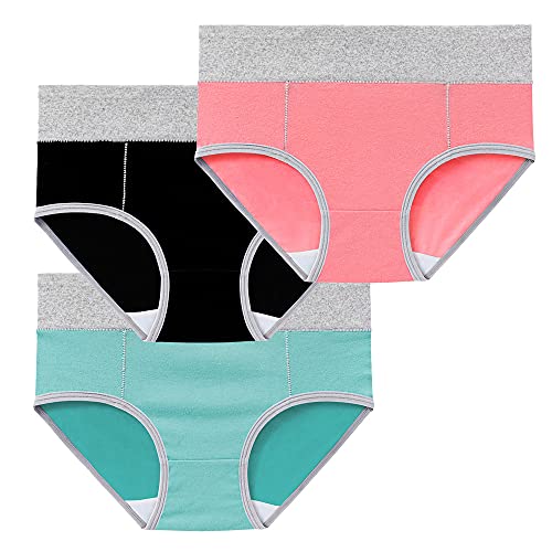 Pirhosigma Damen-Slips, Damenunterwäsche, Höschen, bequem, kühl, weiche Baumwolle, 3er-Pack in 3 Farben, schwarz+grün+rosa, 42 Cover