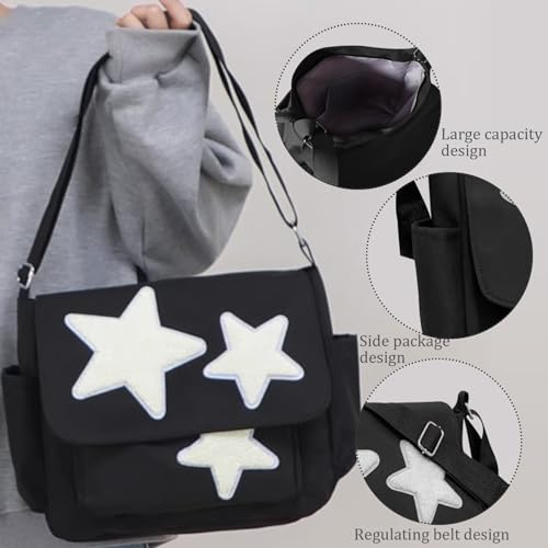Messenger Bag,Crossbody Bags,Star Design Large Capacity Adjustable Cute Messenger Bag with Side Pockets Zippered Shoulder Bags for School Office Travel3
