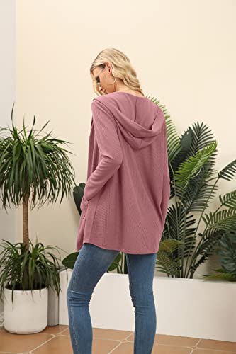 Image of VIISHOW Womens Lightweight Casual Hoodie Cardigans Open Front Waffle Knit Long Sleeve Outwear Coat with Pockets