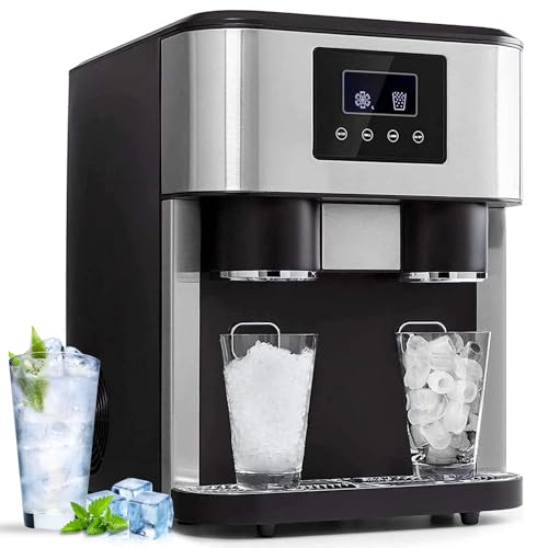 Máquina de Hielo Eléctrica 3 en 1, Triturador de Hielo & Dispensador de Agua Fría, 16 Cubos de Hielo en 9 Minutos, 2 Tamaños de Hielo, 15KG/24H, Pantalla LCD, para Casa, Oficina, Bar & Fiestas
