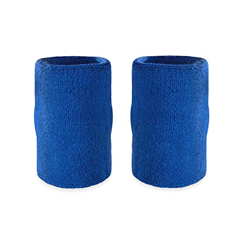 Suddora 6" Doublewide Wrist Bands/Armbands (Pair) - Thick Sweatbands for Basketball, Tennis, Baseball, Gym (Blue)