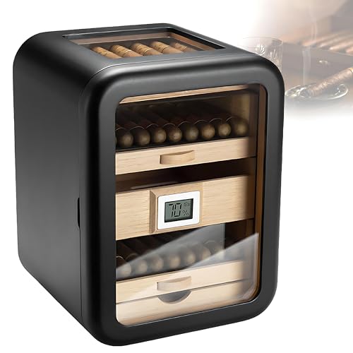 QIUNAOZI Cave À Cigares Domestique, 110 Cigares, Structure en Bois Massif, Design À Plusieurs Niveaux, Étanche Et Conservant L'humidité, Cadeau pour Les Amateurs De Cigares Withsunroof-Black