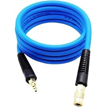 YOTOO Hybrid Lead-in Air Hose 3/8-Inch by 10-Feet 300 PSI Heavy Duty, Lightweight, Kink Resistant, All-Weather Flexibility with 1/4-Inch Brass Male Fittings, Bend Restrictors, Blue