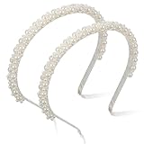 cobee 2 Pcs Pearl Headband for Girls, White Pearl Headbands for Women Pearls Girl Headband Imitation Pearls Hair Hoop Accessories for Birthday Wedding Party Photography