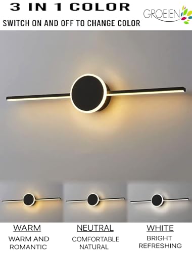 Image of Groeien Pack of 2 | 18 watt LED 3 Color Black Body Picture Photo Frame /Mirror Bathroom Wall Light (Warm+Natural+Coolwhite)(OrbitLine-Black,2)