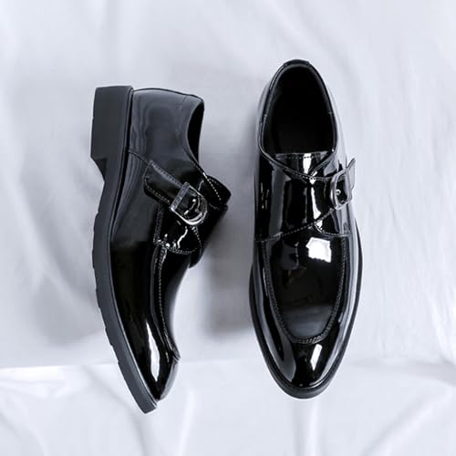 Men's Patent Leather Dress Low Heel Loafers Pointed Toe Monk Buckle Comfortable Slip On Casual Business Shoes for Work Driving Daily3