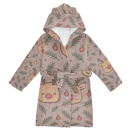 Kids Bath Robe Girls Seamless Reindeer Pattern Hooded Bathrobe For Girls