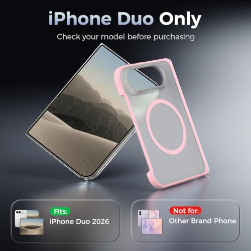 Slim for iPhone Duo Case Fit for MagSafe with Screen Protector, Pink | Hinge Protection, Translucent Matte Magnetic Back, 18FT Military Grade Drop Proof, Phone Case for iPhone Duo - image 3