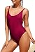 PRETTYGARDEN Women's One Piece Halter Straps U Neck Backness Swimsuits Monikini Bathing Suit (Wine Red, Large)
