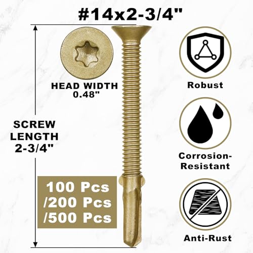 Yaocom YAOCOM-DECK SCREWS-39 100 Pcs #14 X 2-3/4 Inch Trailer Deck Screws Self Tapping Sheet Metal Screws Star Drive Wood To Metal Screws Self Drilling Screws thumb #1