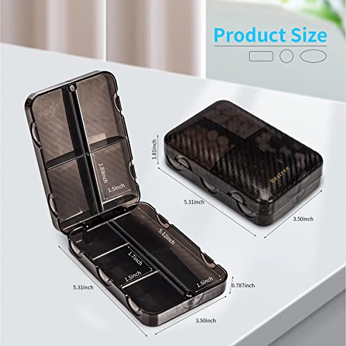 Restree Daily Pill Organizer, Weekly Pill Box, Portable Pill Dispenser, Large Travel Pill Case For Vitamin, Medicine, Fish Oil/Supplements Flip Design 8 Compartments (Black) #TOP6