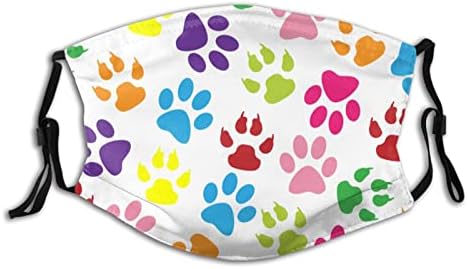 Colorful Paw Prints Face Mask With 2 Pcs Filters,Fashion Cool Mask Reusable Washable Breathable Balaclavas Adjustable Comfortable Cloth Masks For Women Man