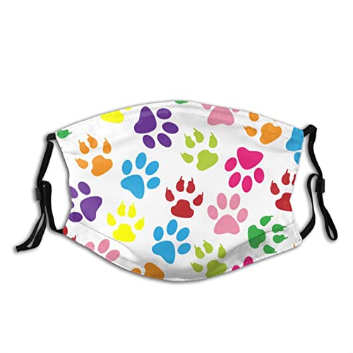 Colorful Paw Prints Face Mask With 2 Pcs Filters,Fashion Cool Mask Reusable Washable Breathable Balaclavas Adjustable Comfortable Cloth Masks For Women Man #TOP13