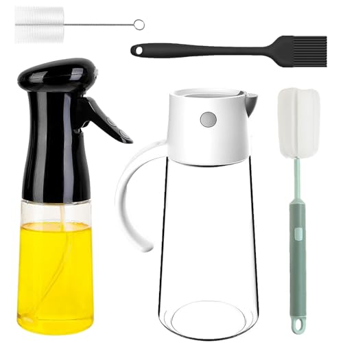 2 Pièces Oil Sprayer Kit, 550ml Distributeur Bouteille Huile, 200ml Pulvérisateur D'huile, Vaporisateur Huile, Pulvérisateur D'huile D'olive Avec Brosse en Silicone, Brosse de Nettoyage (Noir, Blanc)