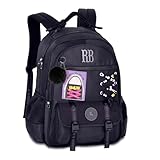 Mochila de Costas Rebecca Bonbon Beaded Fun RB27425 Preta Grande Juvenil Bolso Antifurto Com Cadarço