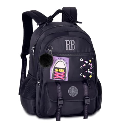 Mochila Costas Rebecca Bonbon Beaded Fun Cadarços Pompom Rb Reforçada Feminina Escolar (Preto)