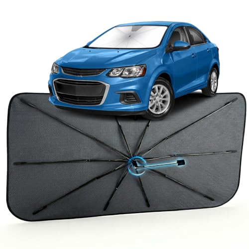 Image of Car Windshield Sun Shade for Chevrolet Sonic 2012-2020 - Reflective Coated Fabric Sunshade Umbrella for Front Window, UV Protection Heat Shield Sun Blocker Heat Reflector, 1:1 Exact Fit Keep Car Cool