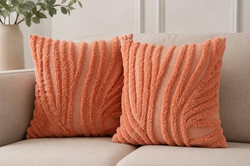 Image of Sofa Cushion Cover Cotton for Living Room Couch Soft Pillow Covers (Peach Lines, 16 x 16 Inch (Pack of 2))