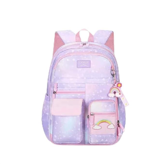 Image of Girls School Backpack Cute Pink Pastel Gradient Bag with Multiple Compartments Lightweight Durable Bookbag for Kids Students (purple bag)