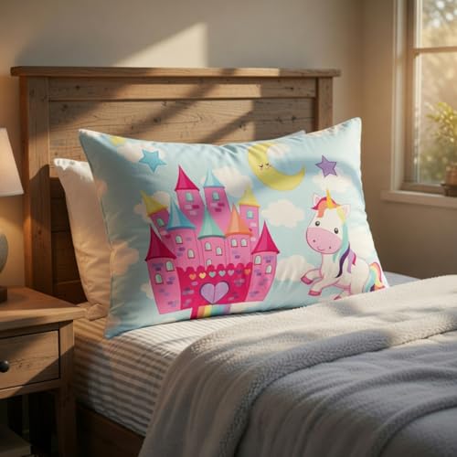 Image of Everyday Kids 2-Pack Standard Size Pillowcases fit Pillows 20 x 26 inch -100% Soft Breathable Microfiber - Perfect for Toddler Little Girl Twin /Full Size Bed - Unicorn