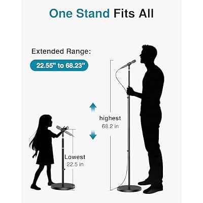 InnoGear Telescopic Mic Stand, Height Adjustable from 22 to 68 Microphone Stand Floor Weighted Base Boom Mic Arm Stand for Blue Yeti HyperX QuadCast SoloCast Shure SM58 Samson Q2U Fifine K669B