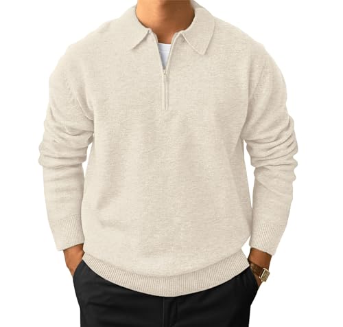 Men's Casual Knit Polo Sweater Classic Long Sleeve Thermal Basic