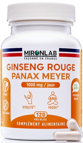 Ginseng Rouge de Corée - Racine - Haut Dosage 1000mg - Ginsénosides 12.5mg - 120 Gélules / 2 Mois - Extrait Naturel Panax Meyer - Anti Stress & Booster...