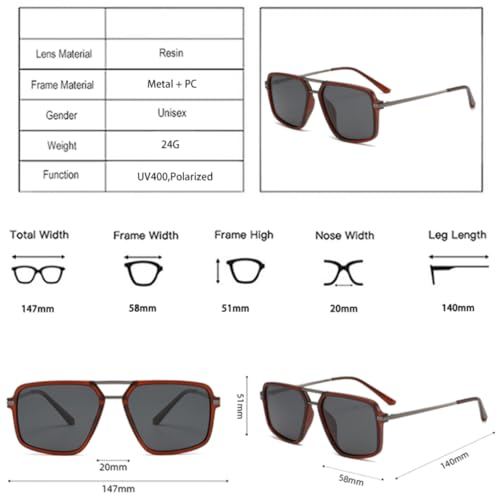 Lunettes de soleil carrées rétro double pont aux finitions soignées - 6